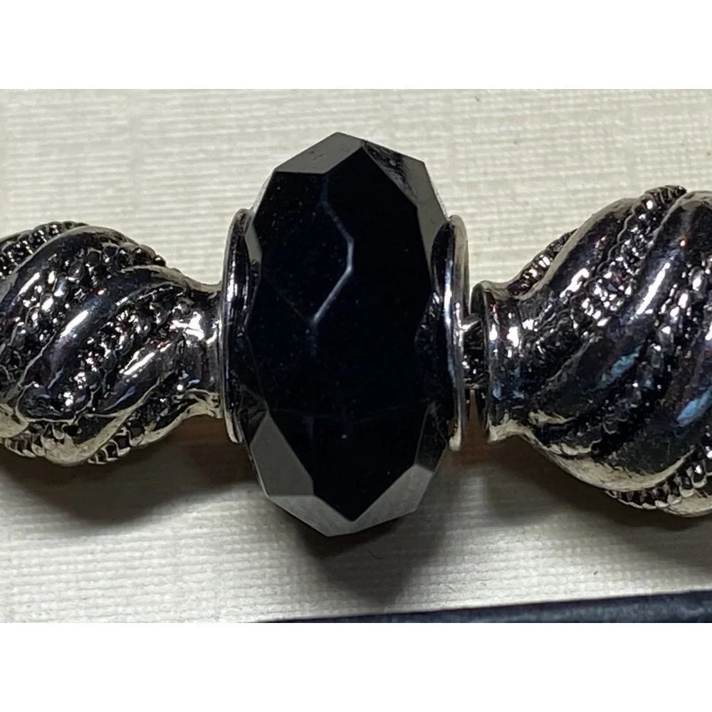 Napier Bracelet w Silver Rope Twist‎ & Black & White Glass Faceted Slides